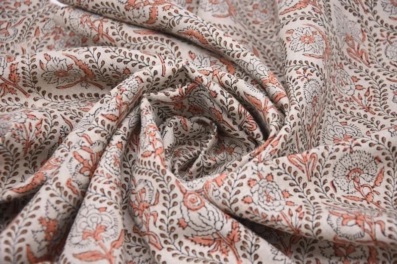 Indian Hand Block Print Pink Floral Pure Linen Fabric -  Amarbel