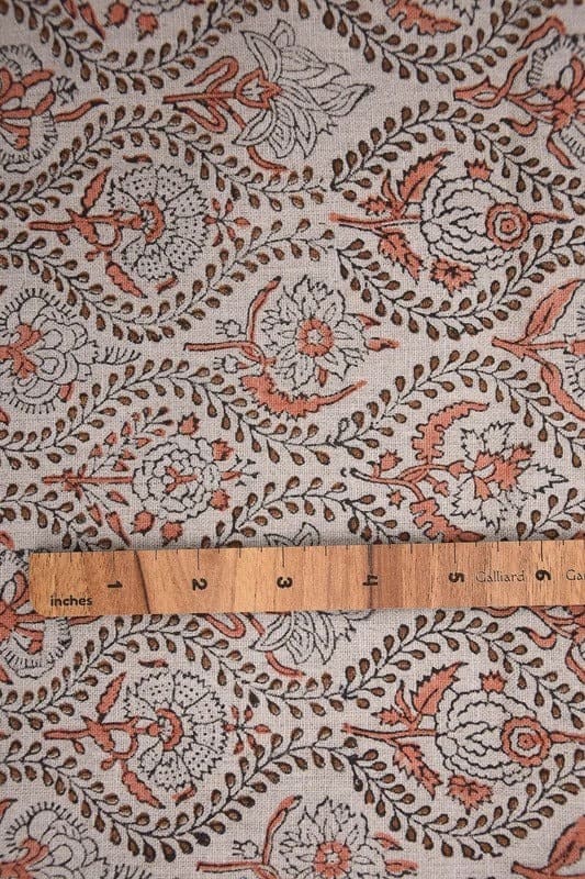 Indian Hand Block Print Pink Floral Pure Linen Fabric -  Amarbel