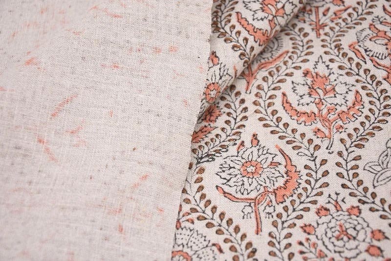 Indian Hand Block Print Pink Floral Pure Linen Fabric -  Amarbel