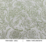 Indian Hand Block Print Sage Green Floral Pure Linen Fabric - Jarul