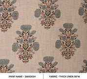 Indian Handcrafted Block Printed Gray Thick Linen Fabric - Swadesh