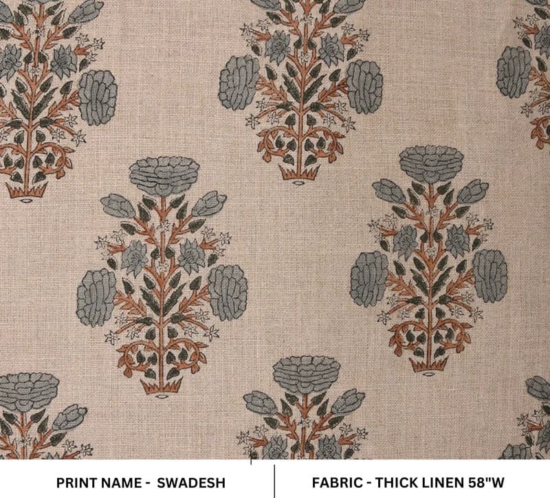 Indian Handcrafted Block Printed Gray Thick Linen Fabric - Swadesh
