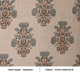 Indian Handcrafted Block Printed Gray Thick Linen Fabric - Swadesh