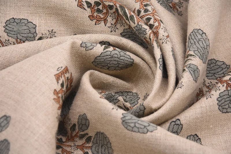 Indian Handcrafted Block Printed Gray Thick Linen Fabric - Swadesh