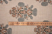 Indian Handcrafted Block Printed Gray Thick Linen Fabric - Swadesh