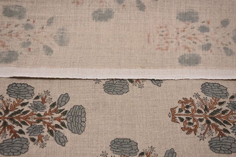 Indian Handcrafted Block Printed Gray Thick Linen Fabric - Swadesh