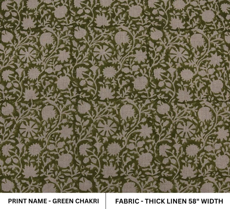 Indian Handmade Block Print Beige Thick Linen Fabric – Chakri