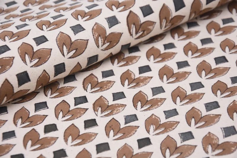 Indian Handmade Block Print Brown Floral Duck Canvas Fabric – Titlee