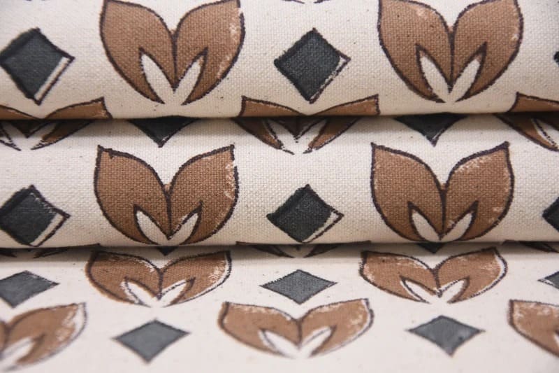Indian Handmade Block Print Brown Floral Duck Canvas Fabric – Titlee