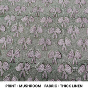 Indian Thick Linen Hand Block Print Light Pink Floral Fabric - Mushroom
