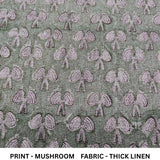 Indian Thick Linen Hand Block Print Light Pink Floral Fabric - Mushroom