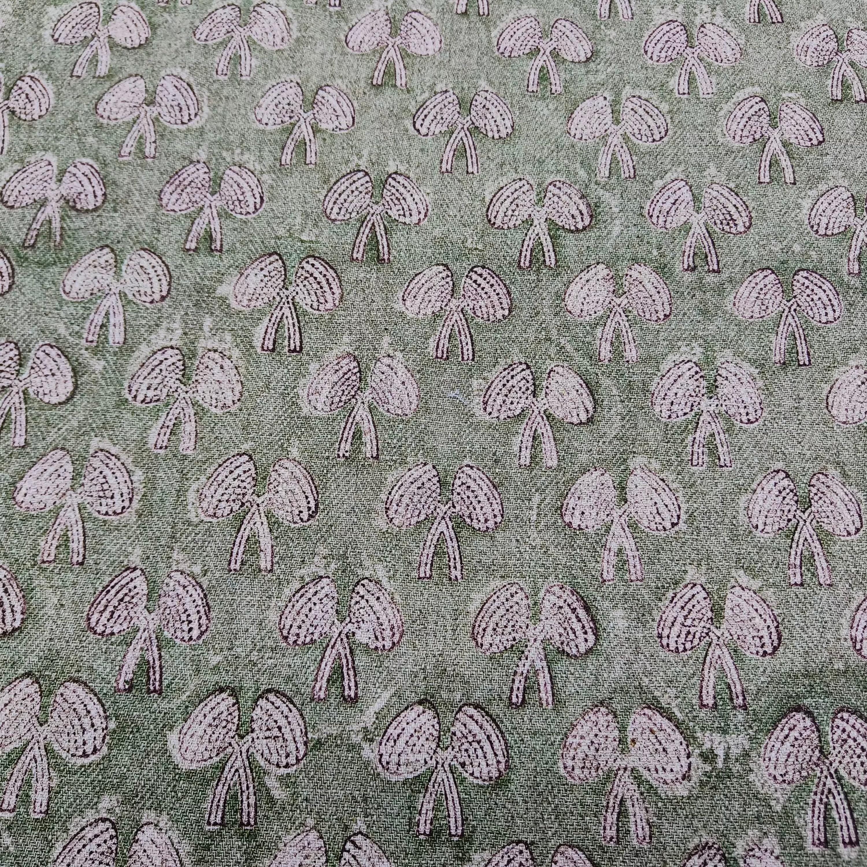 Indian Thick Linen Hand Block Print Light Pink Floral Fabric - Mushroom