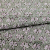 Indian Thick Linen Hand Block Print Light Pink Floral Fabric - Mushroom