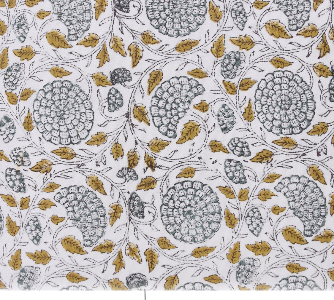 Patterned fabric with floral design on a white background