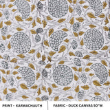 Handmade Floral Block Printed Mustard and Gray in Duck Canvas Customizable Fabric - KARWACHAUTH