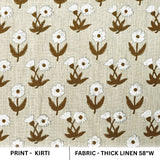 Indian Handblock Printed Brown Floral Sustainable Thick Linen Cushion and Curtains Fabric - KIRTI