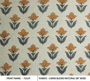 Linen Block Print Fabric Linen Blend 58 Inch Width Light Weight Linen Natural Base Color Curtains and Drapes Upholstery Handmade Art Pillow Covers Tablecloths and Runners Bedding Tote Bag Lampshades Napkins by Fabritual