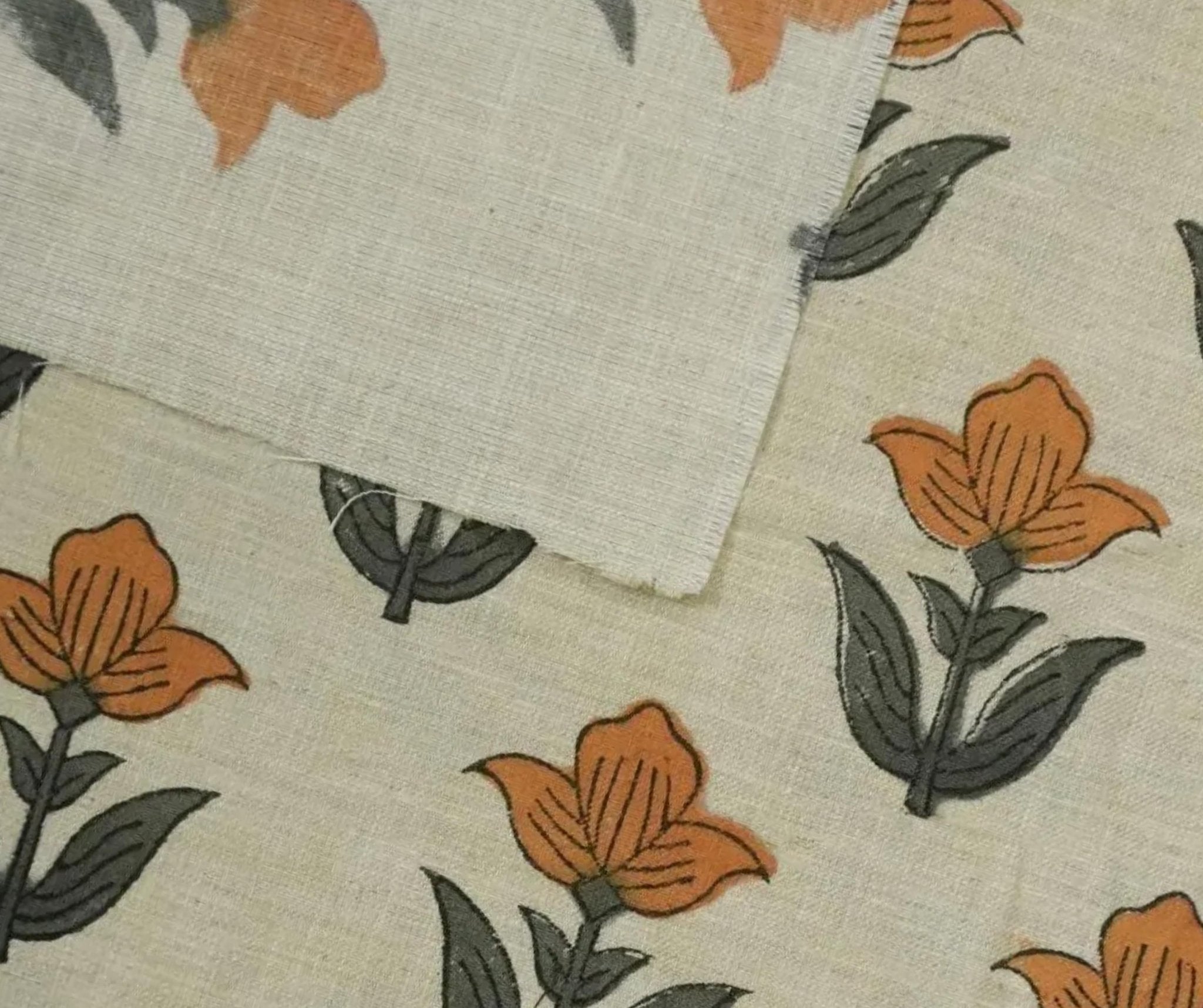 Linen Block Print Fabric Linen Blend 58 Inch Width Light Weight Linen Natural Base Color Curtains and Drapes Upholstery Handmade Art Pillow Covers Tablecloths and Runners Lampshades Napkins by Fabritual