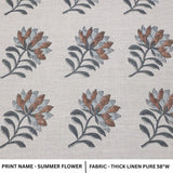 Premium Block Print Gray Thick Linen Pure Fabric- Summer Flower