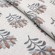 Premium Block Print Gray Thick Linen Pure Fabric- Summer Flower