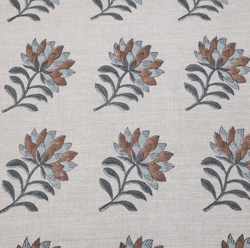 Premium Block Print Gray Thick Linen Pure Fabric- Summer Flower