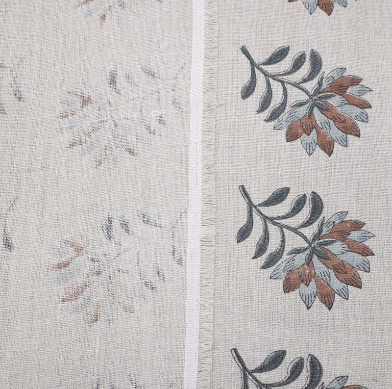 Premium Block Print Gray Thick Linen Pure Fabric- Summer Flower