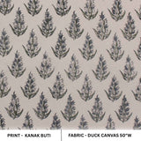 Premium Duck Canvas Hand Block Print Grey Floral Fabric - Kanak Buti