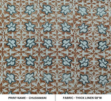 Premium Hand Block Print Blue Floral Thick Linen Fabric - Chudamani