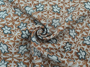 Premium Hand Block Print Blue Floral Thick Linen Fabric - Chudamani