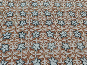 Premium Hand Block Print Blue Floral Thick Linen Fabric - Chudamani