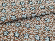 Premium Hand Block Print Blue Floral Thick Linen Fabric - Chudamani