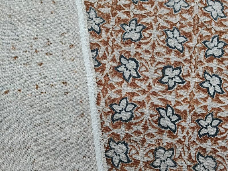 Premium Hand Block Print Blue Floral Thick Linen Fabric - Chudamani