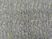 Premium Hand Block Print Blue Floral Thick Linen Fabric - Pishta