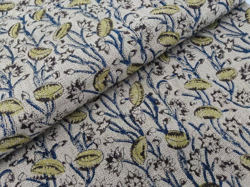 Premium Hand Block Print Blue Floral Thick Linen Fabric - Pishta