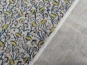 Premium Hand Block Print Blue Floral Thick Linen Fabric - Pishta