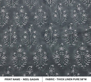 Premium Hand Block Print Dusty Blue Thick Linen Pure Fabric - Neel Gagan