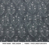 Premium Hand Block Print Dusty Blue Thick Linen Pure Fabric - Neel Gagan