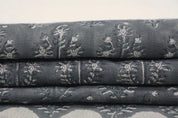 Premium Hand Block Print Dusty Blue Thick Linen Pure Fabric - Neel Gagan