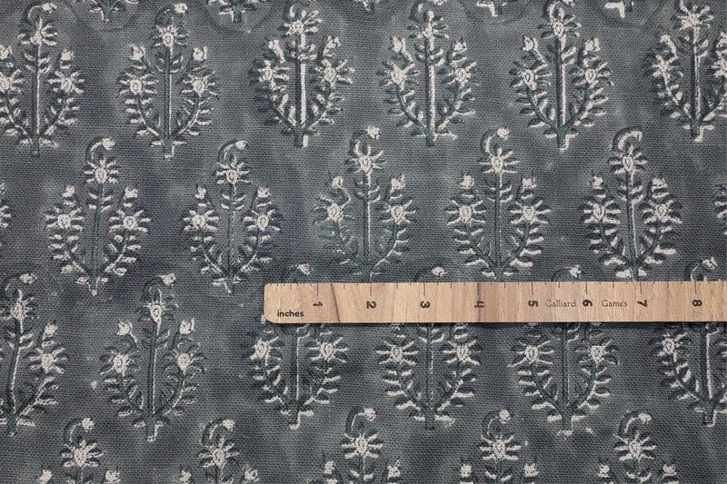 Premium Hand Block Print Dusty Blue Thick Linen Pure Fabric - Neel Gagan