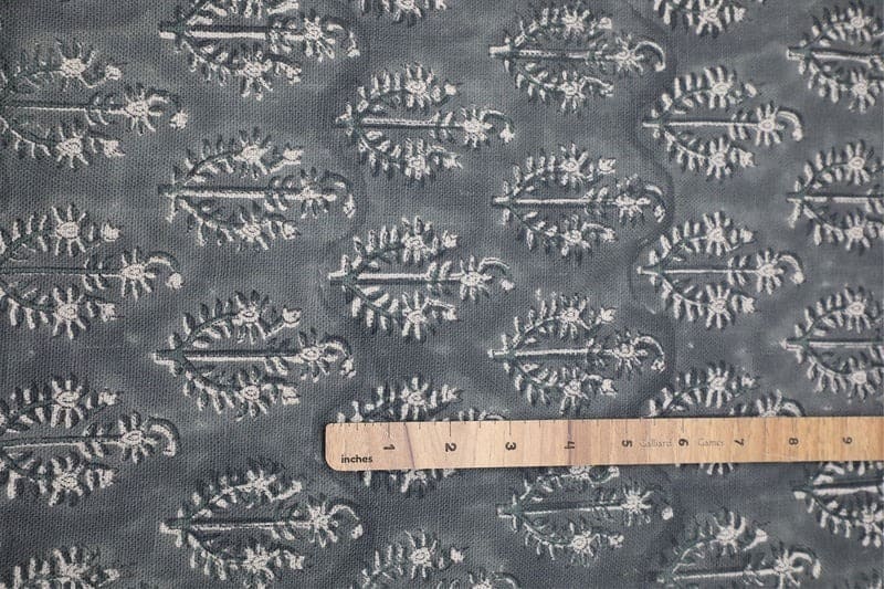 Premium Hand Block Print Dusty Blue Thick Linen Pure Fabric - Neel Gagan