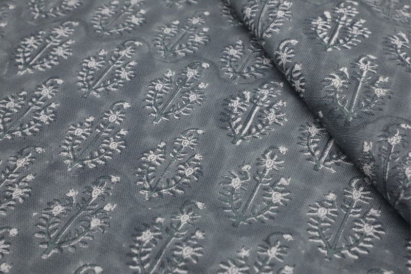 Premium Hand Block Print Dusty Blue Thick Linen Pure Fabric - Neel Gagan