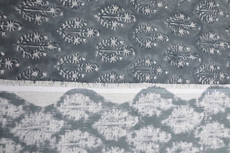 Premium Hand Block Print Dusty Blue Thick Linen Pure Fabric - Neel Gagan