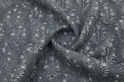 Premium Hand Block Print Dusty Blue Thick Linen Pure Fabric - Neel Gagan