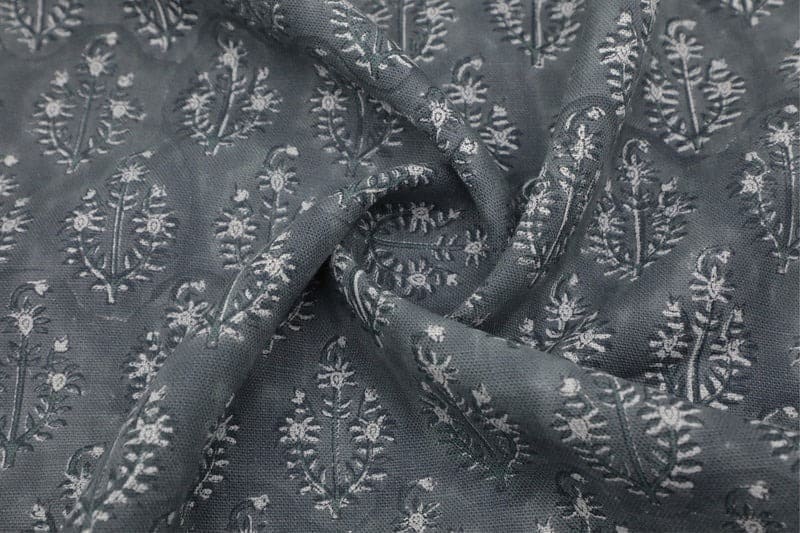 Premium Hand Block Print Dusty Blue Thick Linen Pure Fabric - Neel Gagan