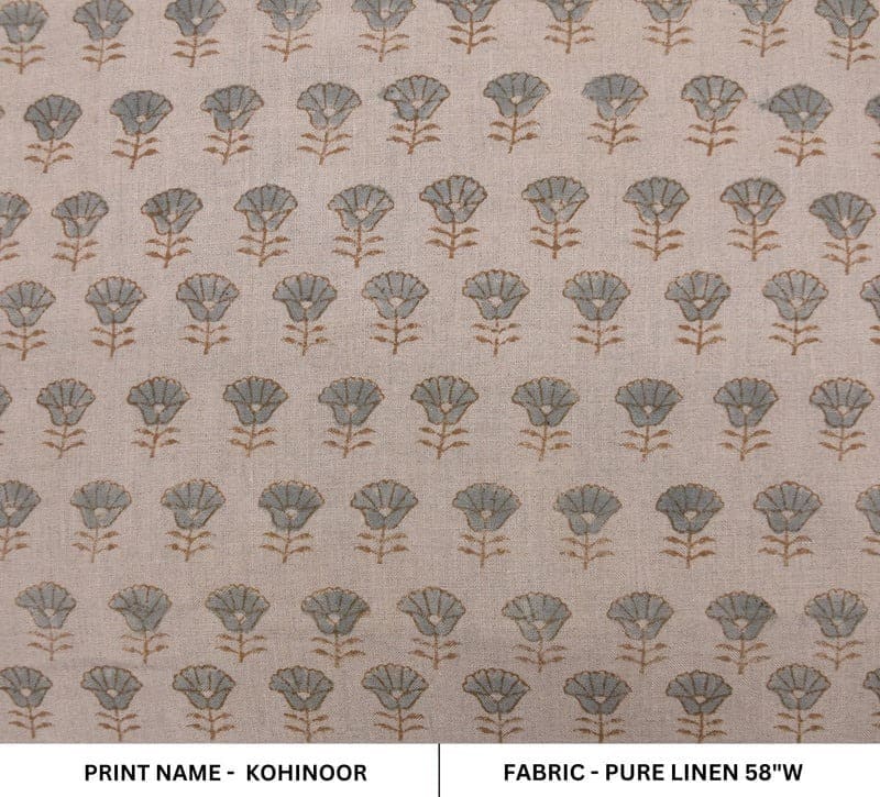 Premium Hand Block Print Brown Floral Pure linen Fabric - Kohinoor