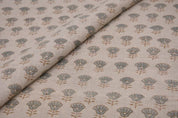 Premium Hand Block Print Brown Floral Pure linen Fabric - Kohinoor