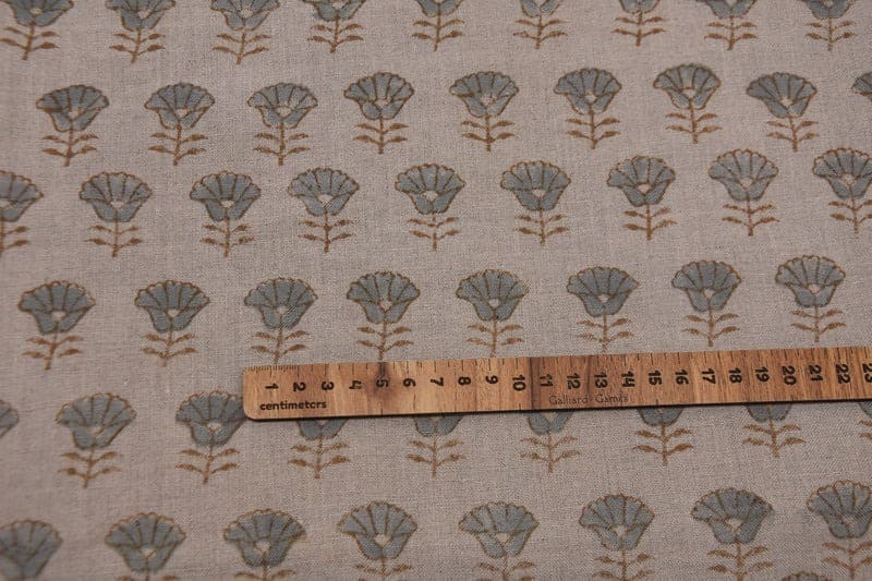 Premium Hand Block Print Brown Floral Pure linen Fabric - Kohinoor