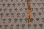 Premium Hand Block Print Brown Floral Pure linen Fabric - Kohinoor