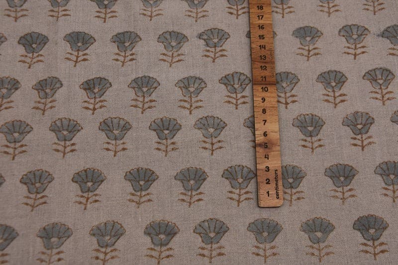 Premium Hand Block Print Brown Floral Pure linen Fabric - Kohinoor