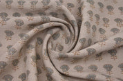 Premium Hand Block Print Brown Floral Pure linen Fabric - Kohinoor